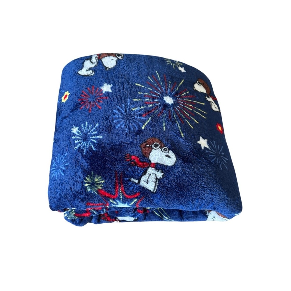 Peanuts Snoopy Pilot Firework Plush Throw Blanket Navy Blue The Big One USA